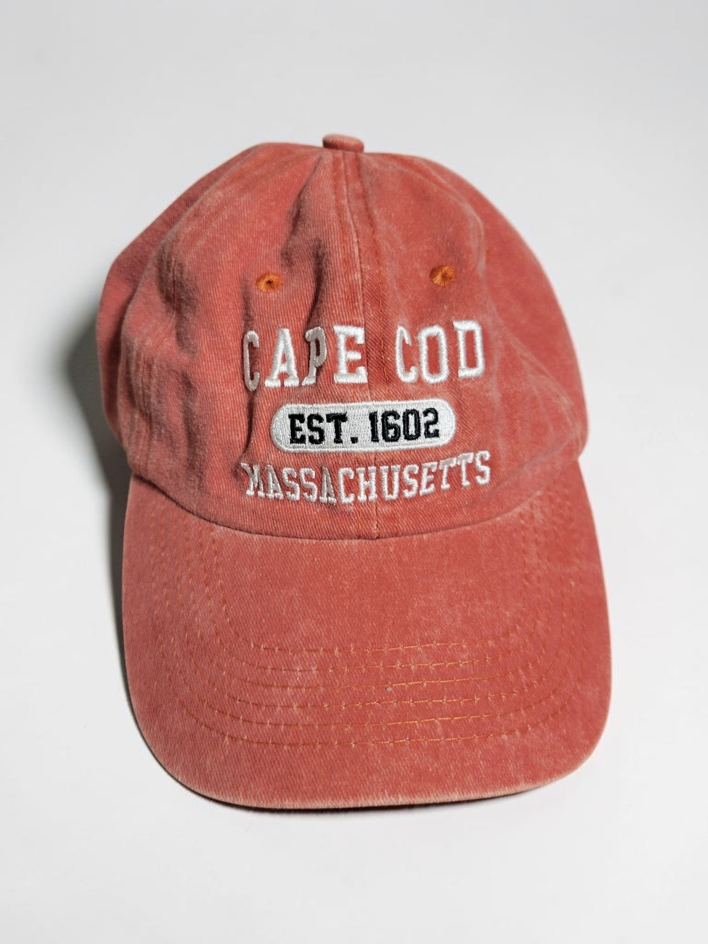 Cape Cod Massachusetts Embroidered Adjustable Dad Hat | Vintage Washed Coral Cap